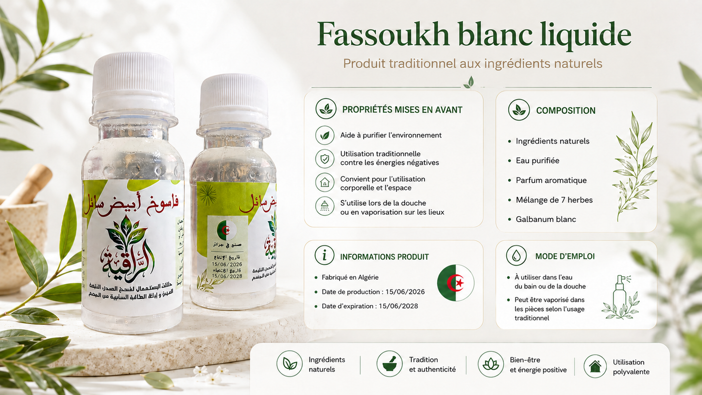 Fassoukh blanc liquide (Galbanum blanc) — 60 ml — odeur authentique du fassoukh