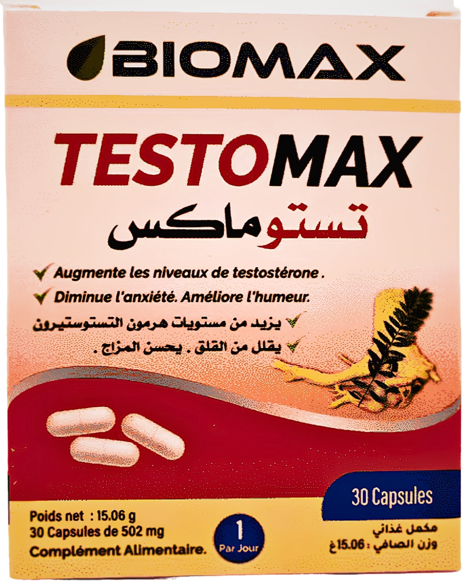 BIOMAX TESTOMAX boîte 30 capsules 502 mg - face avant