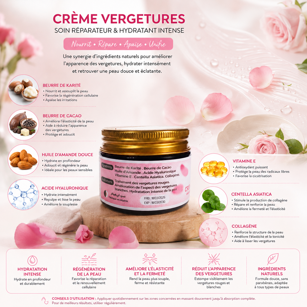 CREME CONTRE LES VERGETURES A LA CENTELLA ASIATICA - 50 GR