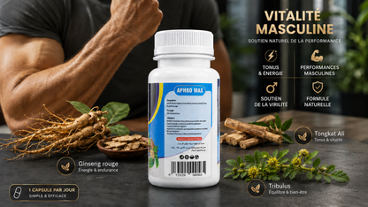GELULES APHROMAX - LIBIDO & TESTOSTERONE - TRIBULUS, GINSENG ROUGE, TONGKAT ALI