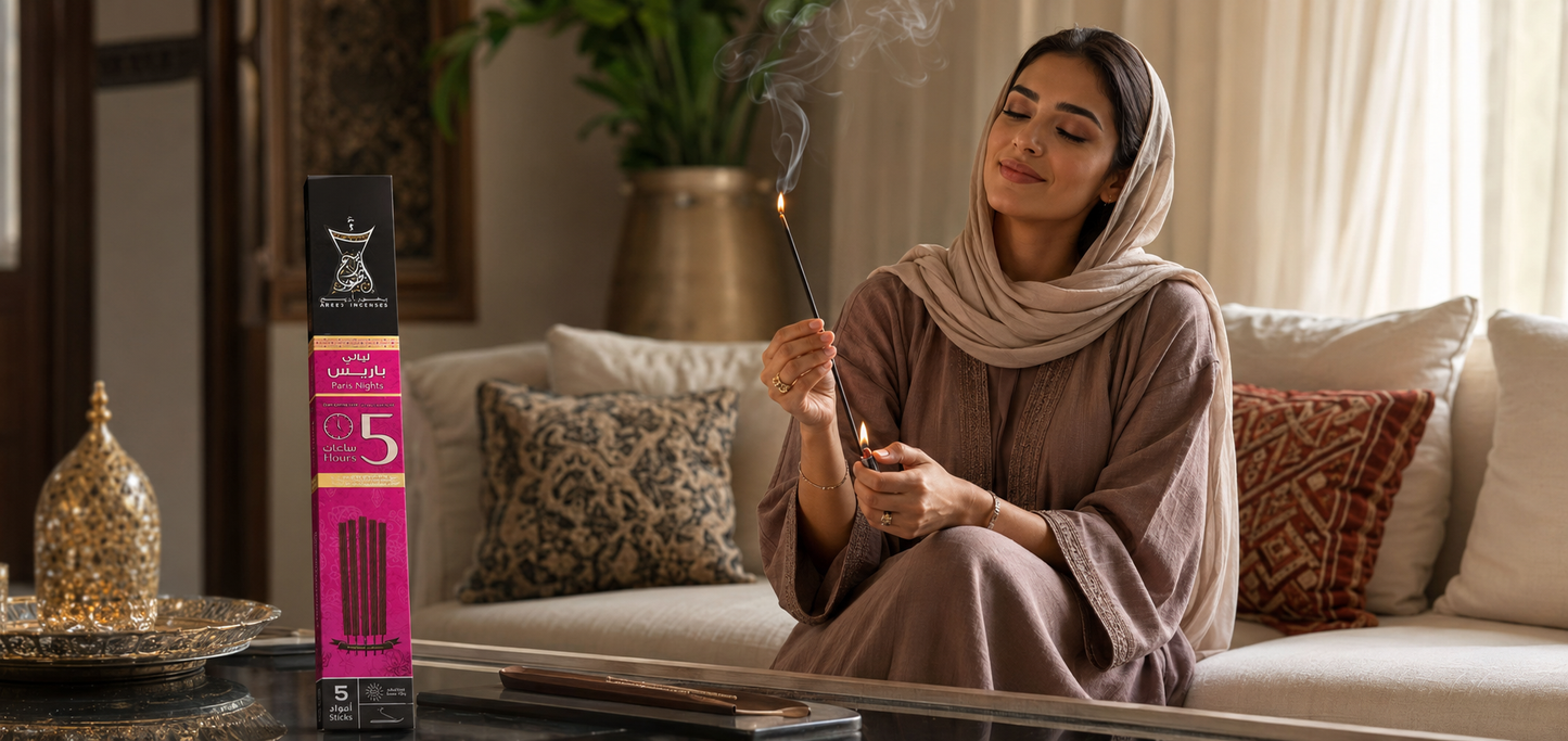 Areej – encens d'exception – coffret 5 bâtons (≈5 h) – 3 senteurs au choix