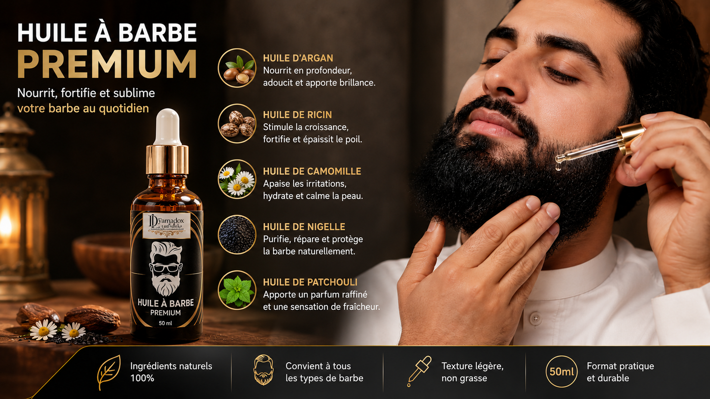 Huile à barbe nourrissante 50 ml — argan, ricin & nigelle