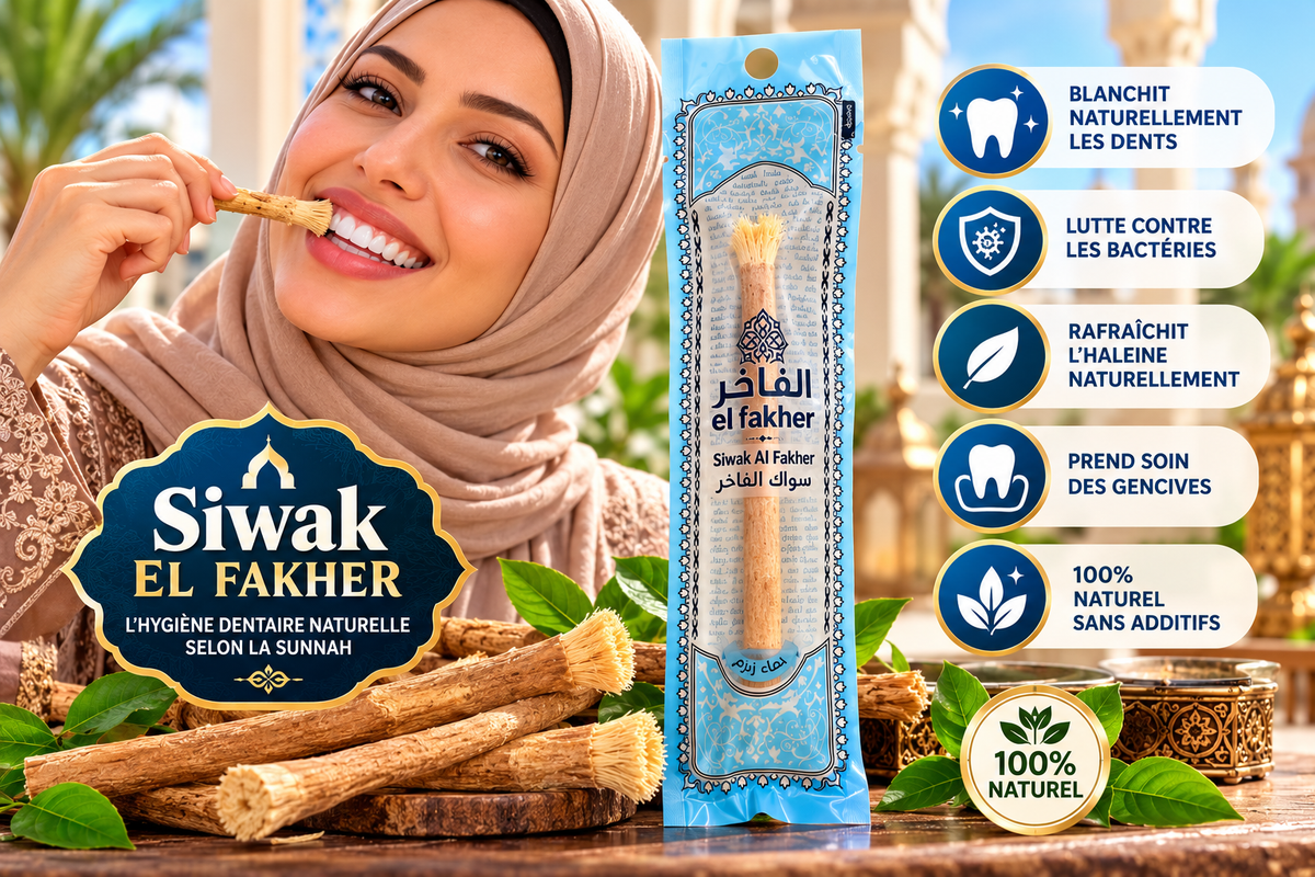 Siwak premium El Fakher à l'eau de zamazam – dents blanches - bâton d'arak naturel (miswak)