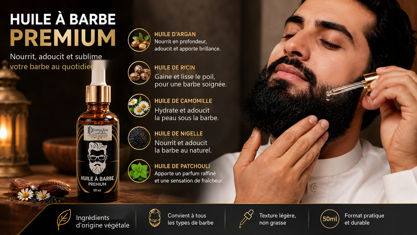 Huile a barbe premium - argan, ricin, nigelle